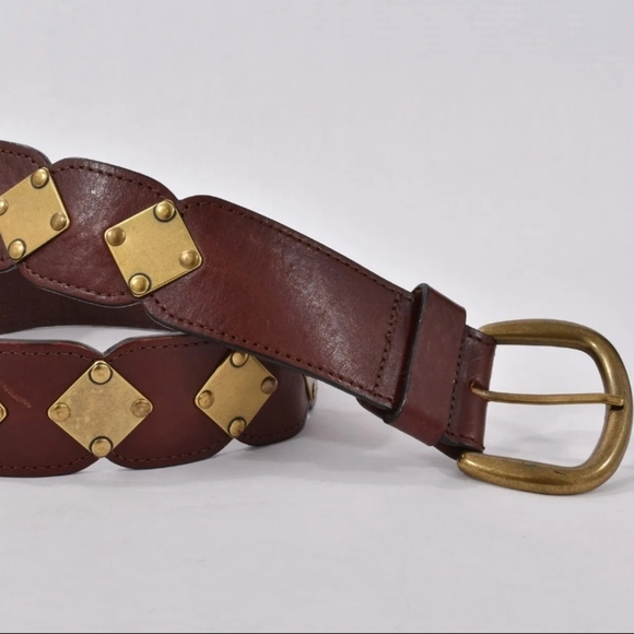 Fossil Accessories - VINTAGE fossil wide leather statement belts tobacco brown with square brass stud